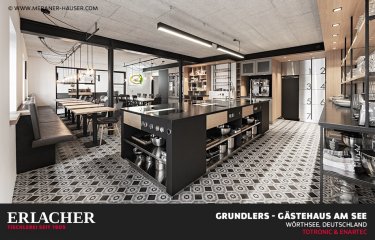 In den Farben Schwarz, Weiß und Holz hielt Erlacher die Einrichtung von Grundlers - Gästehaus am Wörthersee. 