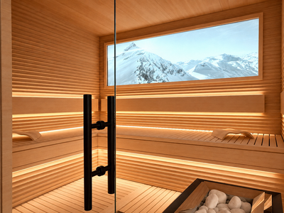 Sauna mit beleuchtetem Bild