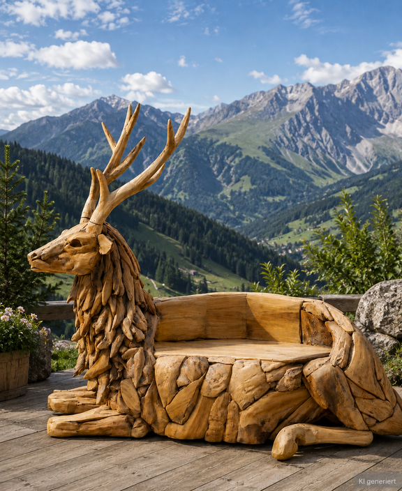 Sitzbank Hirsch aus Teakholz