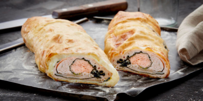 Salmon strudel with chard