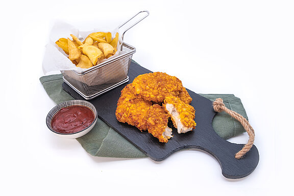 Mini crunchy chicken schnitzel, cooked Mini crunchy chicken schnitzel, cooked